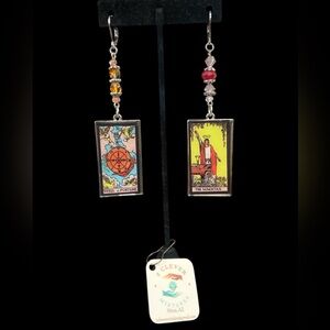 Hand crafted repurposed tarot card earrings